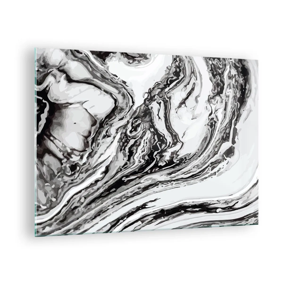 Obraz na skle - Abstraktný vzor v odtieňoch čiernej a bielej pripomínajúci vlny. - 70x50cm - Na začiatku bol chaos - Moderná nástenná dekorácia do obývacej izby a spálne ARTTOR