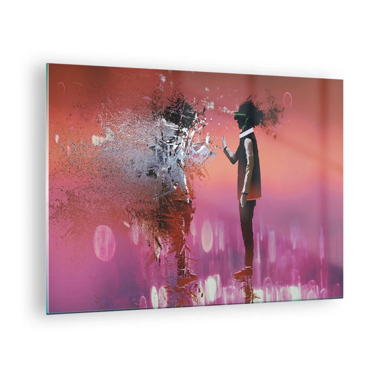 Obraz na skle - Postava vo virtuálnej realite s rozptyľujúcim sa tieňom - 70x50cm - Je možné nahliadnuť do seba? - Moderná nástenná dekorácia do obývacej izby a spálne ARTTOR