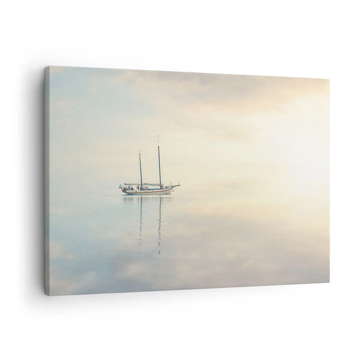 Obraz na plátne - Loď na pokojnom mori v jemnom svetle - 70x50cm - V mori ticha - Moderná nástenná dekorácia do obývacej izby a spálne ARTTOR