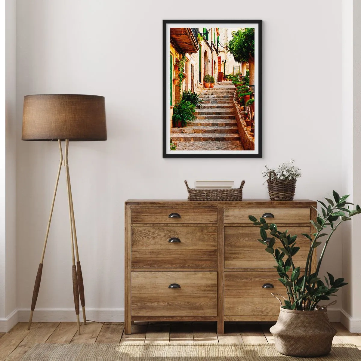 Plagát v čiernom ráme - Čaro stredomorskej ulice - 50x70cm - Kúzlo španielskej dovolenky - Moderná nástenná dekorácia do obývacej izby a spálne ARTTOR