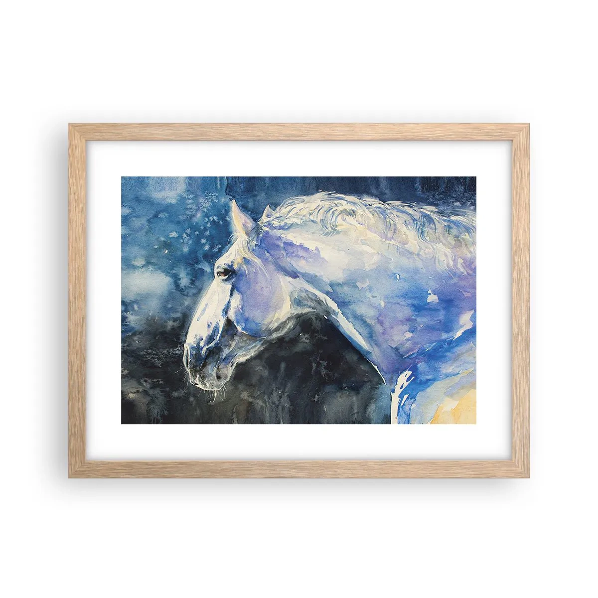 Plagát v ráme zo svetlého duba - Portrét v modrej žiare - 40x30 cm