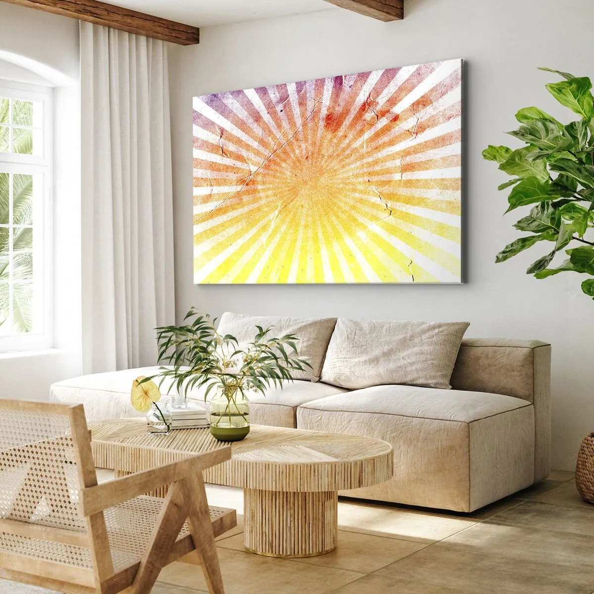 Obraz na plátne - Slnečné lúče v odtieňoch oranžovej a žltej - 70x50cm - Východy a západy - Moderná nástenná dekorácia do obývacej izby a spálne ARTTOR