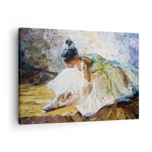 Obraz na plátne - Baletka v bielych šatách v maliarskom štýle na impresionistickom pozadí. - 70x50cm - Z Degasovho obrazu - Moderná nástenná dekorácia do obývacej izby a spálne ARTTOR