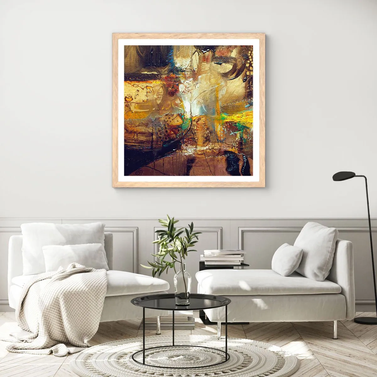 Plagát v ráme zo svetlého duba - Zima, teplejšie, horúco - 60x60 cm