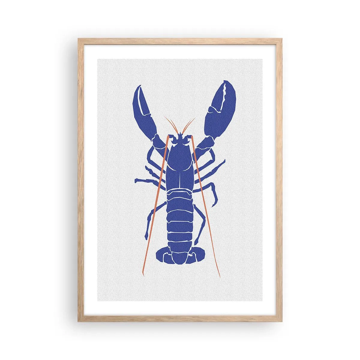 Plagát v ráme zo svetlého duba - Elegantný modrý homár - 50x70 cm