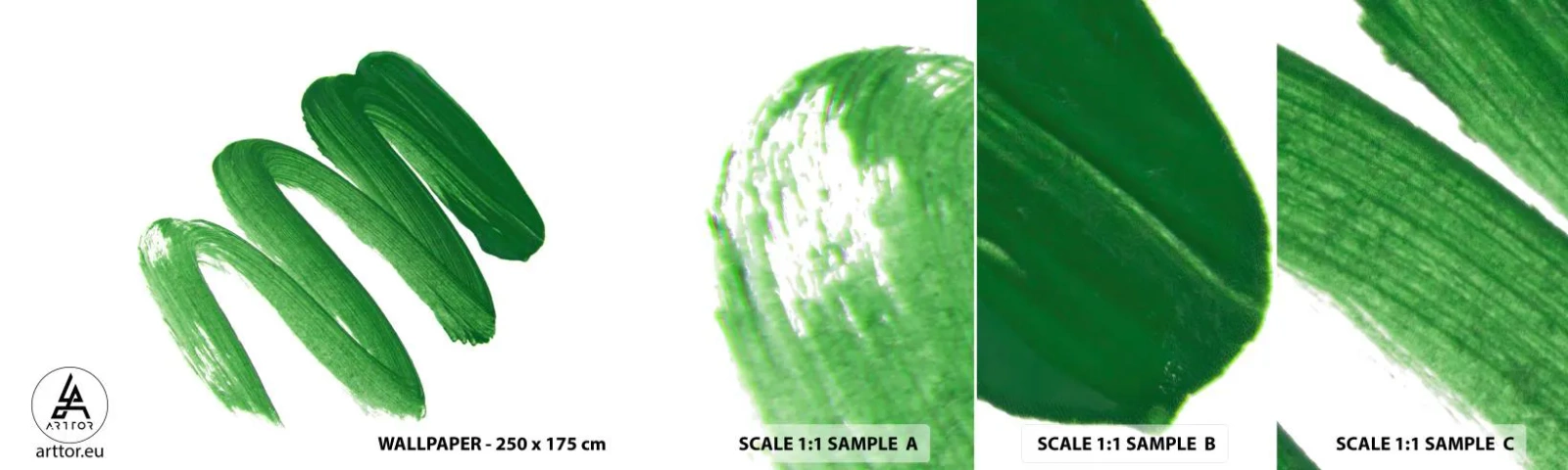 Vzorka samolepiacej fototapety Deluxe Sticker - Zelený žart - Maľovať, Minimalizmus, Abstrakcia - 100x30 cm