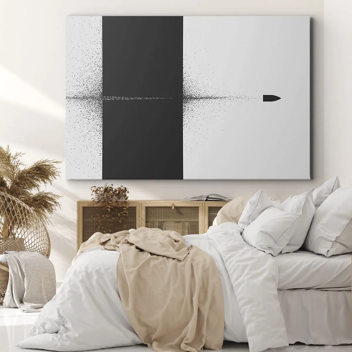 Obraz na plátne - Symbolický projektil v minimalistickom, abstraktnom štýle. - 70x50cm - Priamo k cieľu - Moderná nástenná dekorácia do obývacej izby a spálne ARTTOR