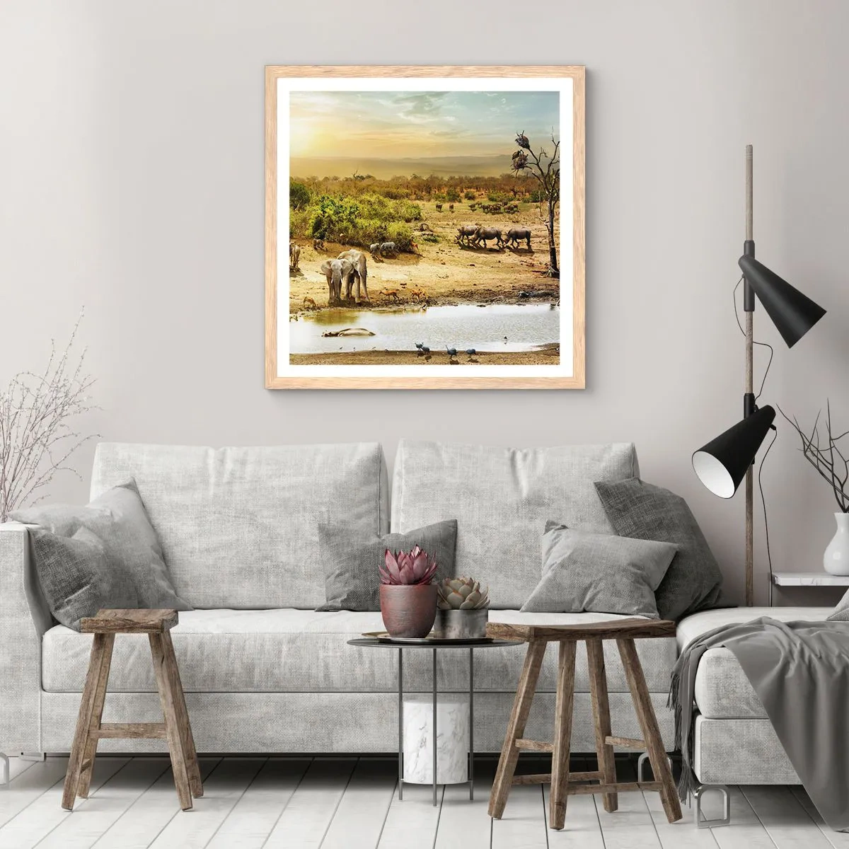 Plagát v ráme zo svetlého duba - „Z raja opäť pramenila rieka…“ - 50x50 cm