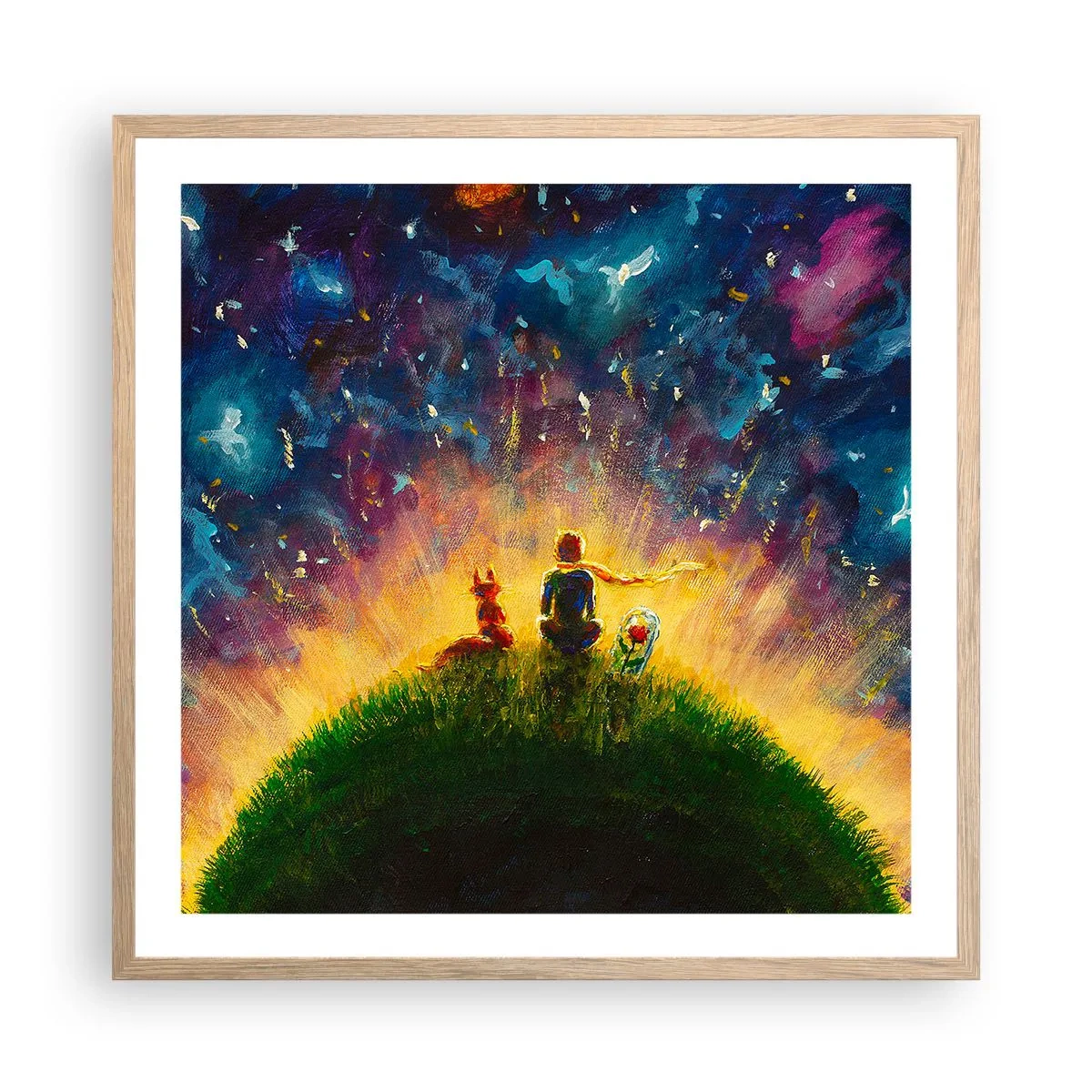 Plagát v ráme zo svetlého duba - Láska a priateľstvo - celý svet - 60x60 cm