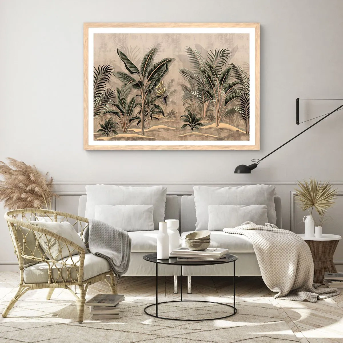 Plagát v ráme zo svetlého duba - Rytina v koloniálnom štýle - 100x70 cm