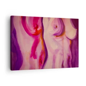 Obraz na plátne - Abstraktná interpretácia ženskej siluety v ružových a fialových odtieňoch. - 70x50cm - Óda na ženskosť - Moderná nástenná dekorácia do obývacej izby a spálne ARTTOR
