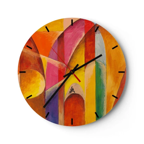 Nástenné hodiny - Farebná abstrakcia s geometrickými tvarmi - 30x30cm - Katedrála slnka - Moderná nástenná dekorácia do obývacej izby, kuchyne a spálne ARTTOR