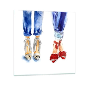 Obraz na skle - Možno by sme sa vydali na prechádzku? - 30x30 cm