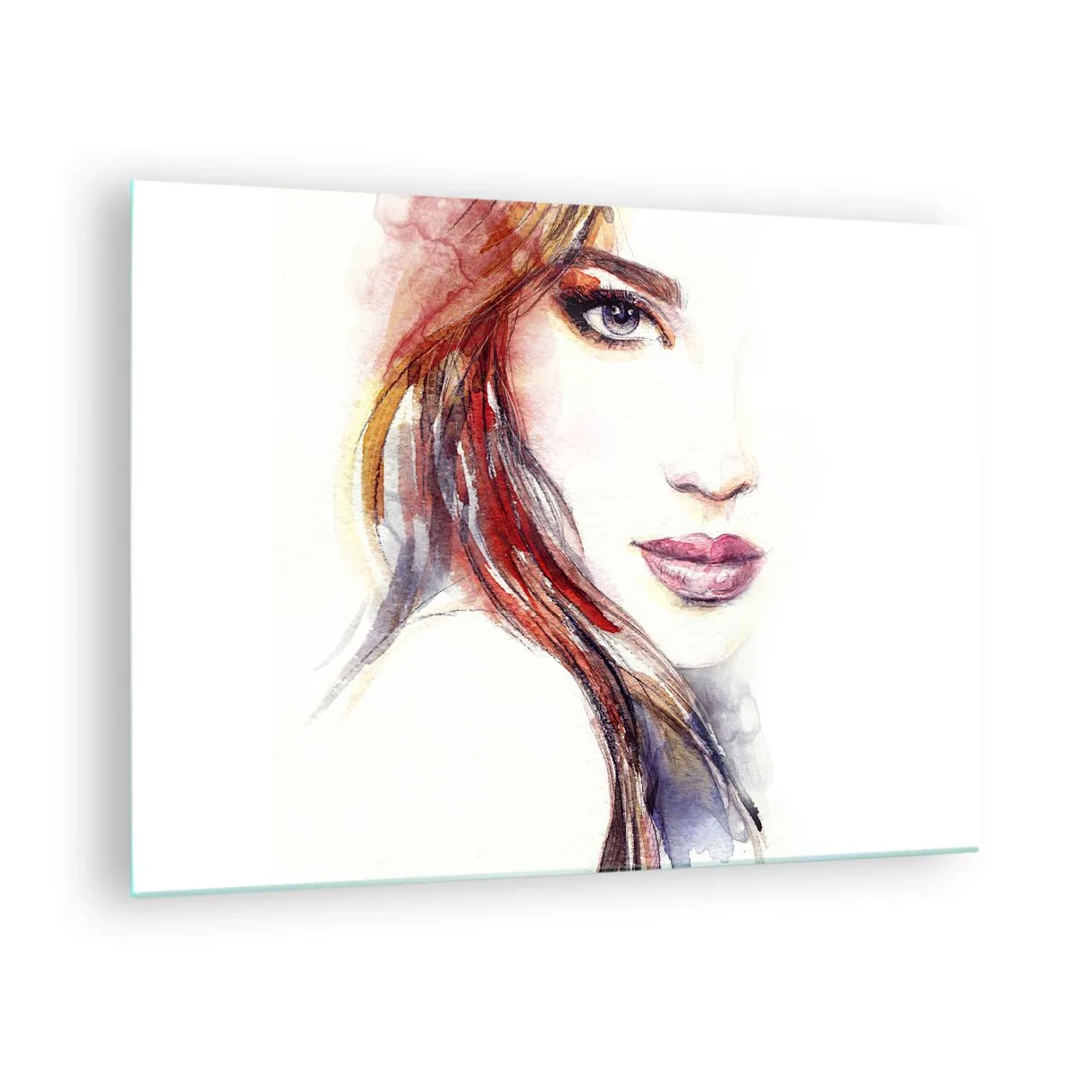 Obraz na skle - Ilustrácia akvarelového portrétu ženy - 70x50cm - Vademecum - poď so mnou - Moderná nástenná dekorácia do obývacej izby a spálne ARTTOR