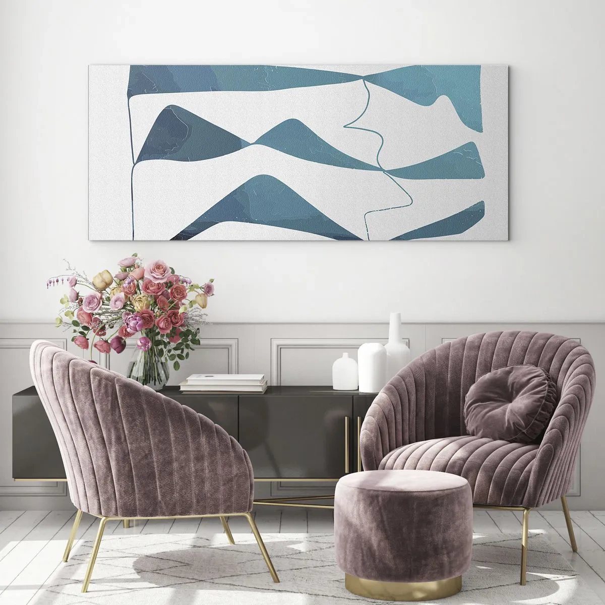 Obraz na skle - Abstrakcia: tyrkysový vzťah - 160x50 cm