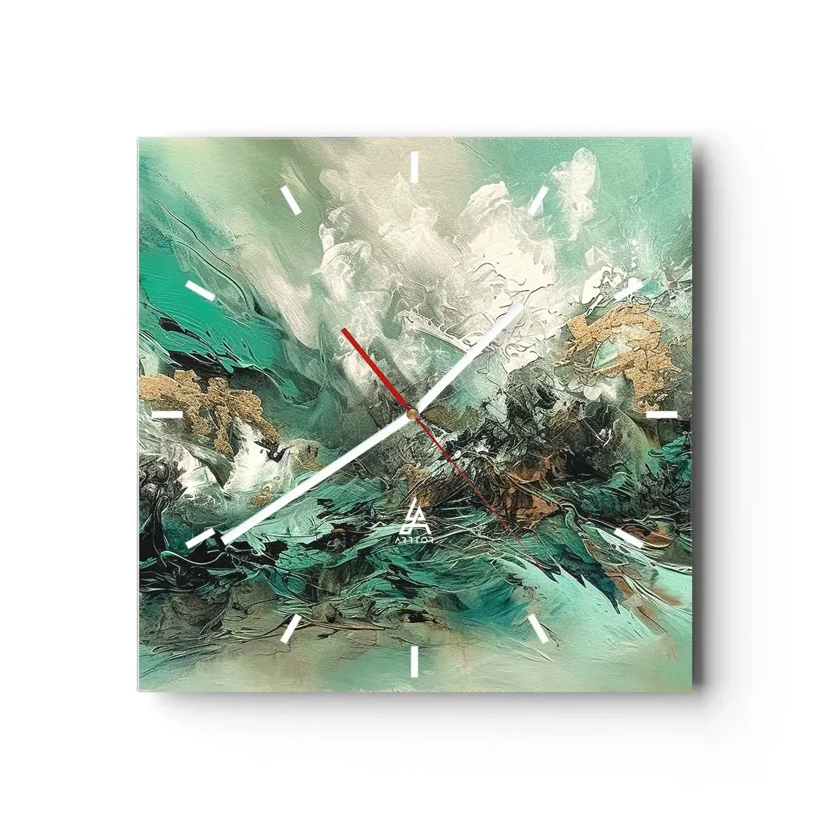 Nástenné hodiny - Smaragdovočierne vlnobitie - 30x30 cm