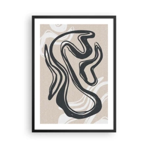Plagát v čiernom ráme - Abstraktná čiara na béžovom pozadí - 50x70cm - Znásobená expresia - Moderná nástenná dekorácia do obývacej izby a spálne ARTTOR