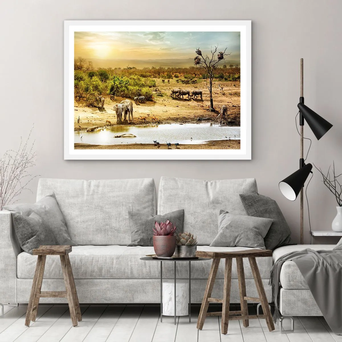 Plagát v bielom ráme - „Z raja opäť pramenila rieka…“ - 100x70 cm