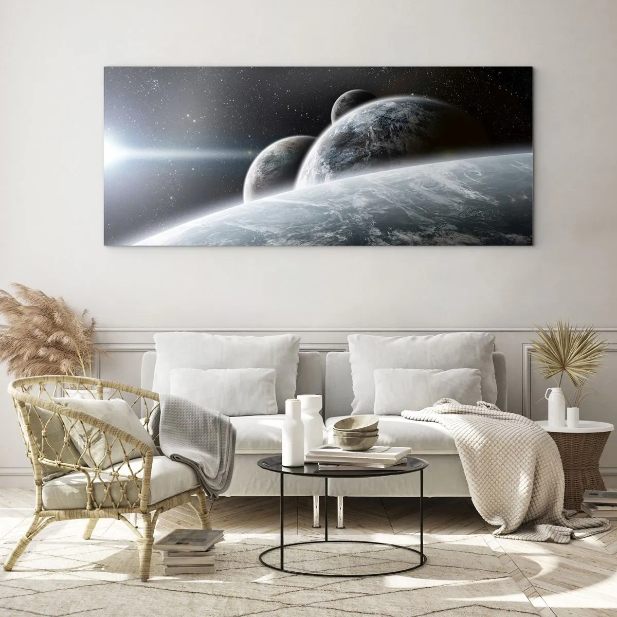 Obraz na skle - Vesmírna hudba sfér - 90x30 cm
