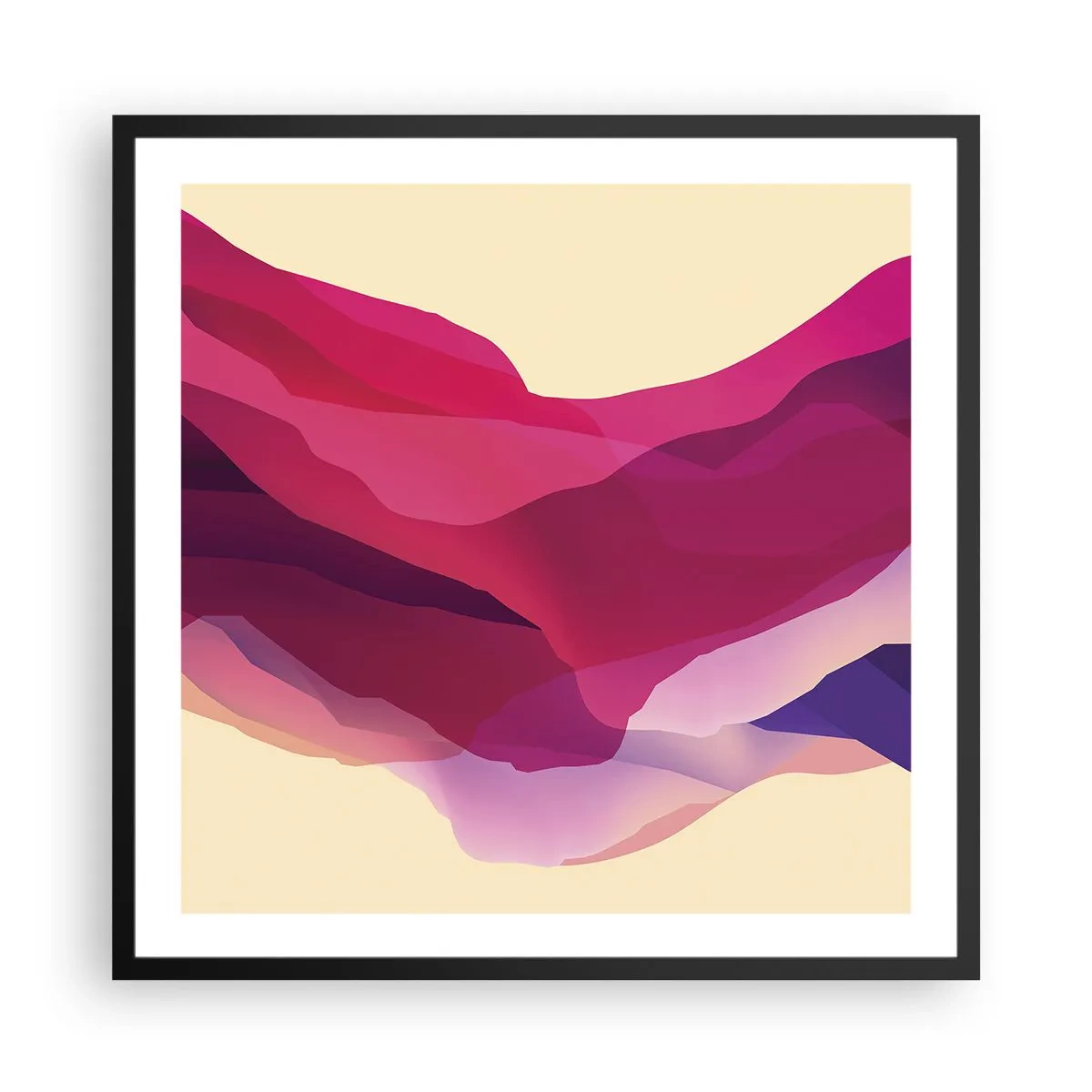 Plagát v čiernom ráme - Fialové vlny - 60x60 cm