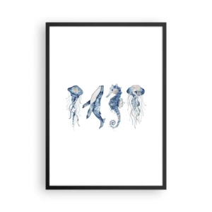 Plagát v čiernom ráme - Morské živočíchy v akvarelovom štýle - 50x70cm - Morská divočina - Moderná nástenná dekorácia do obývacej izby a spálne ARTTOR