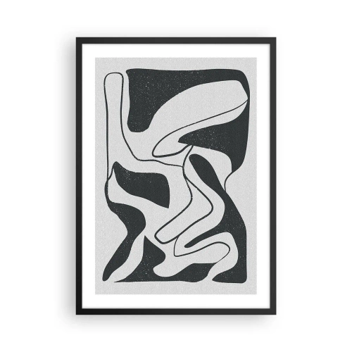 Plagát v čiernom ráme - Čiernobiela abstrakcia s organickými tvarmi - 50x70cm - Abstraktná hra v labyrinte - Moderná nástenná dekorácia do obývacej izby a spálne ARTTOR