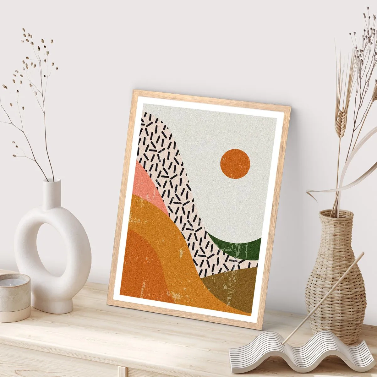 Plagát v ráme zo svetlého duba - Slnečná abstrakcia - 61x91 cm