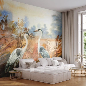 Samolepiaca Fototapeta Deluxe Sticker - Kam na jeseň? - Žeriav, Vtáky, Príroda - 400x280 cm