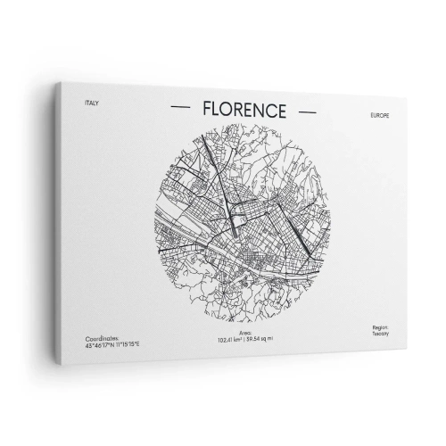 Obraz na plátne - Mapa Florencie v minimalistickom čiernobielom štýle - 70x50cm - Anatómia Florencie - Moderná nástenná dekorácia do obývacej izby a spálne ARTTOR