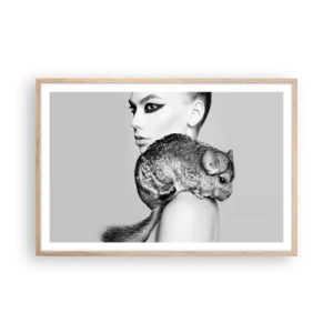 Plagát v ráme zo svetlého duba - Dáma s činčilou - 91x61 cm