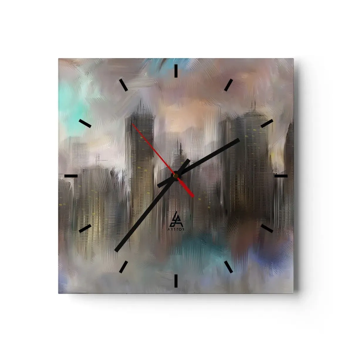 Nástenné hodiny - Kompozícia z ocele, kameňa a hmly - 30x30 cm