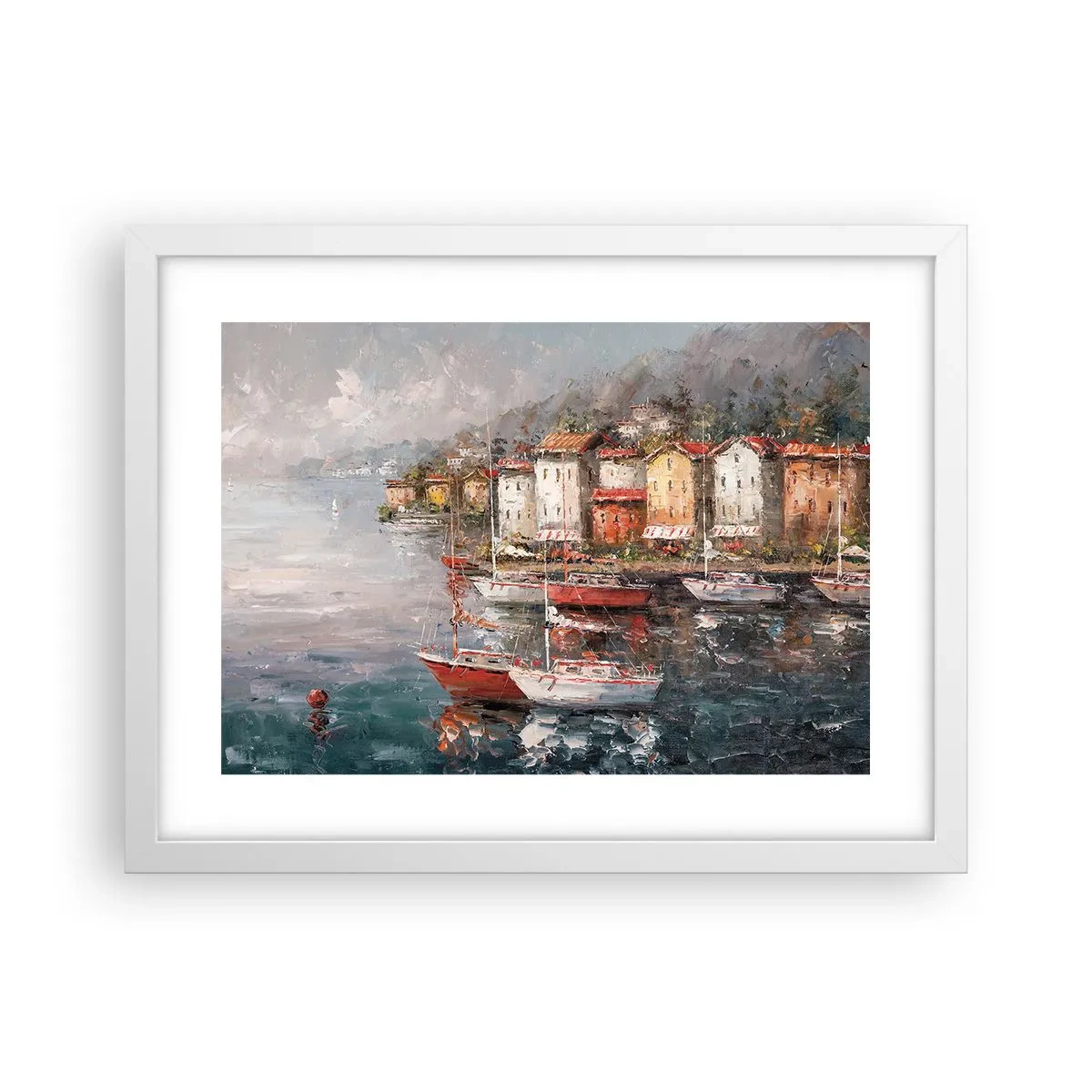 Plagát v bielom ráme - Romantický prístav - 40x30 cm