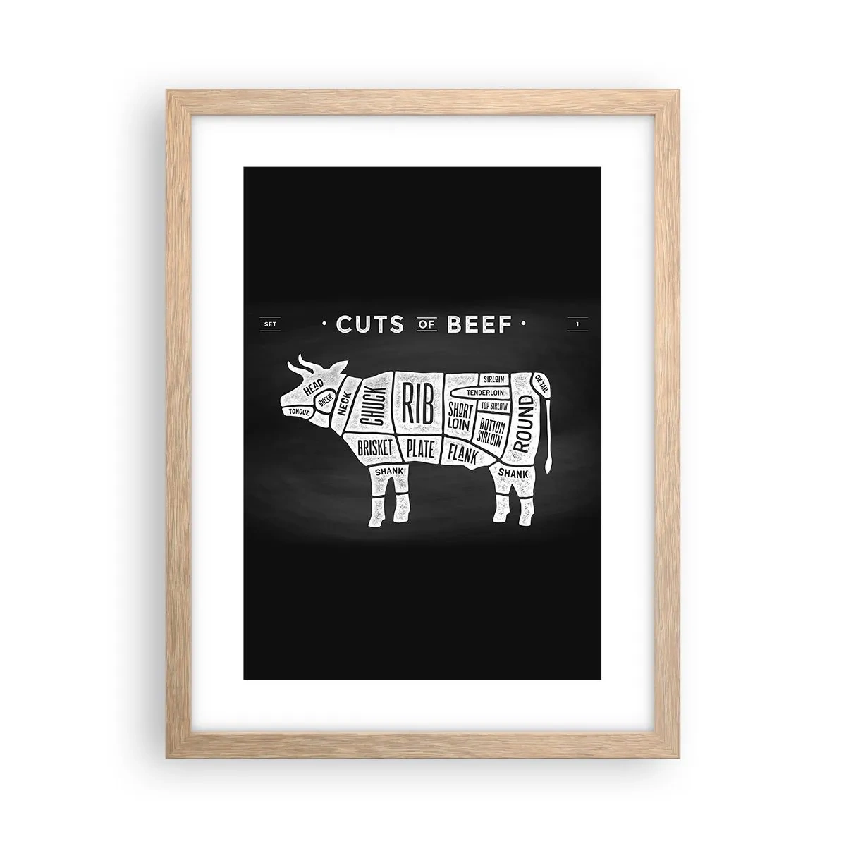 Plagát v ráme zo svetlého duba - Šlabikár mäsiara - 30x40 cm