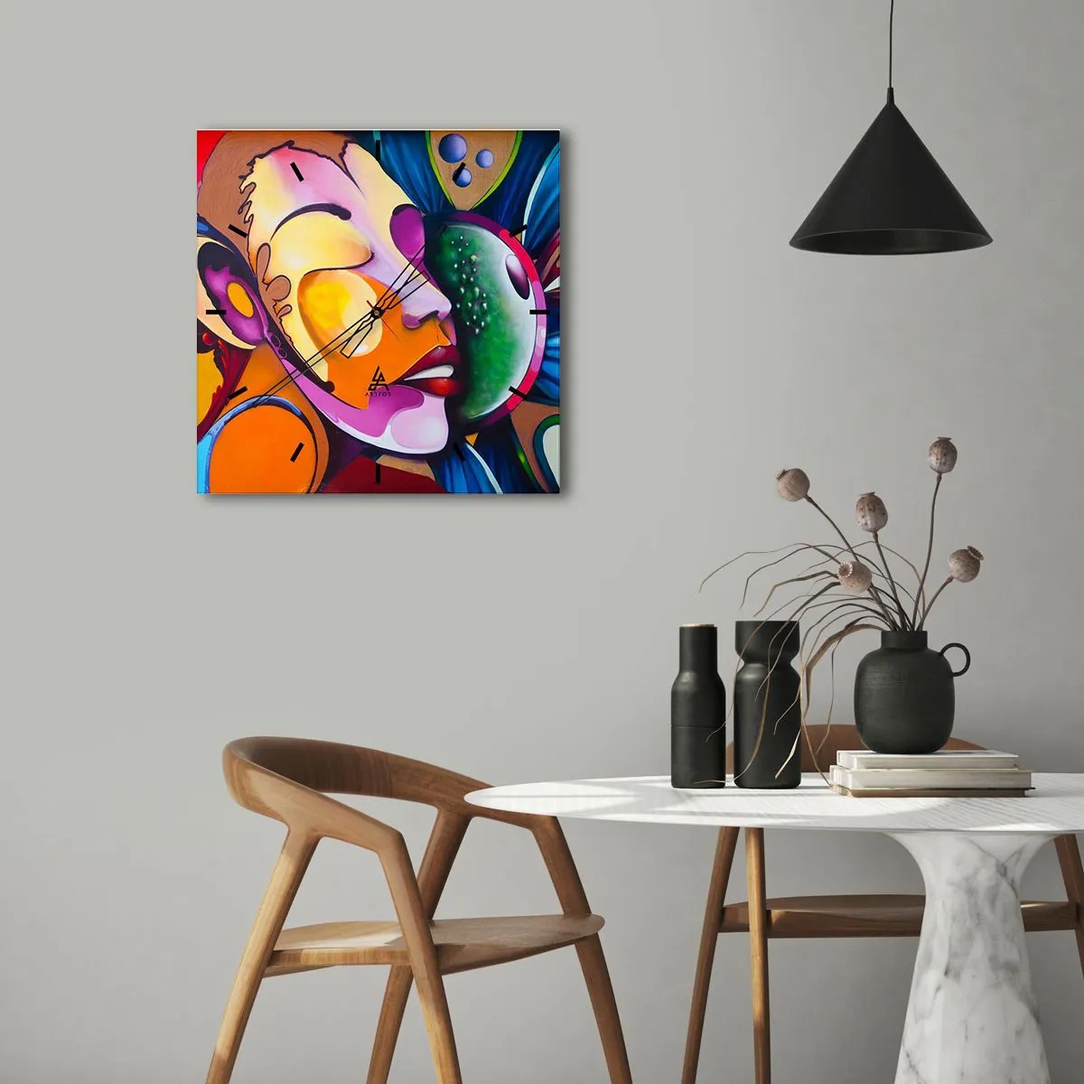 Nástenné hodiny - Dotknúť sa farbou - 40x40 cm