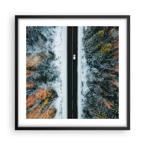 Plagát v čiernom ráme - Cez zimný les - 50x50 cm