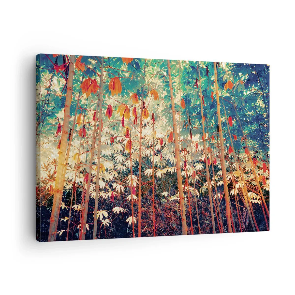 Obraz na plátne - Farebný bambusový les s intenzívnymi farbami - 70x50cm - Tajný život listov - Moderná nástenná dekorácia do obývacej izby a spálne ARTTOR