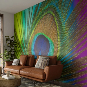 Fototapeta Standard Eco - Farebné pávie pierko s detailným vzorom - 100x70cm - Tvárou v tvár - Moderná nástenná dekorácia do obývacej izby a spálne ARTTOR