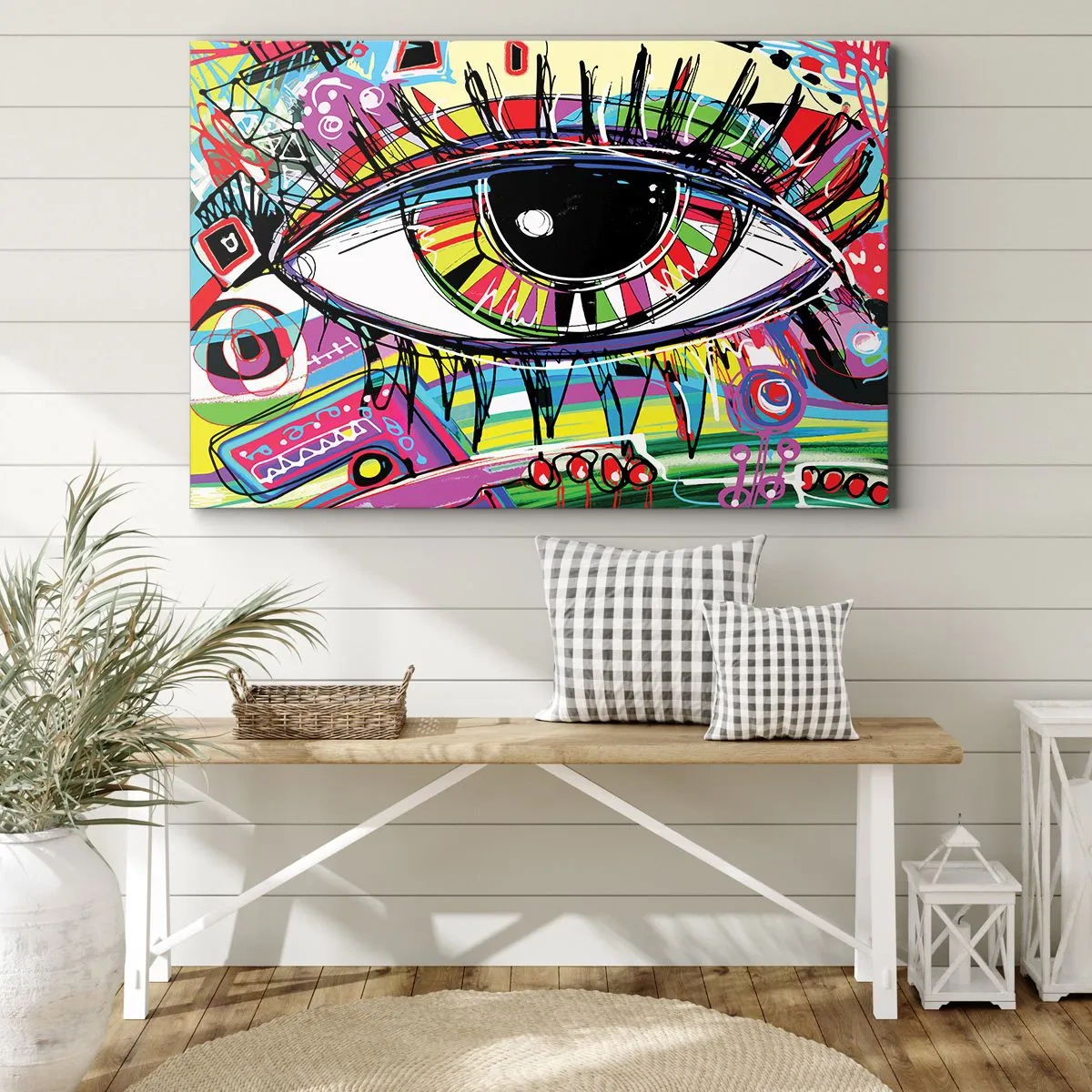 Obraz na plátne - Farebné abstraktné graffiti oko - 70x50cm - Farebné oko - farebná duša - Moderná nástenná dekorácia do obývacej izby a spálne ARTTOR