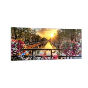 Obraz na skle - Jarné ráno v Amsterdame - 100x40 cm