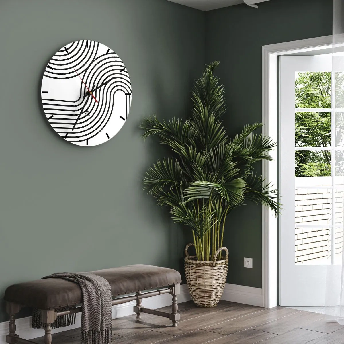 Nástenné hodiny - Čierne čiary tvoriace zložitý vzor zakrivených koľají - 30x30cm - V zákrute - Moderná nástenná dekorácia do obývacej izby, kuchyne a spálne ARTTOR