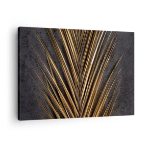 Obraz na plátne - Zlatý tropický list na čiernom pozadí - 70x50cm - Zlato trópov - Moderná nástenná dekorácia do obývacej izby a spálne ARTTOR