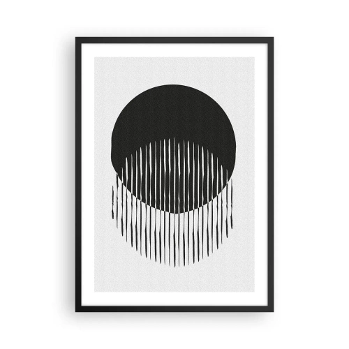 Plagát v čiernom ráme - Abstraktná kompozícia čierneho kruhu a zvislých čiar - 50x70cm - Jeho alter ego - Moderná nástenná dekorácia do obývacej izby a spálne ARTTOR