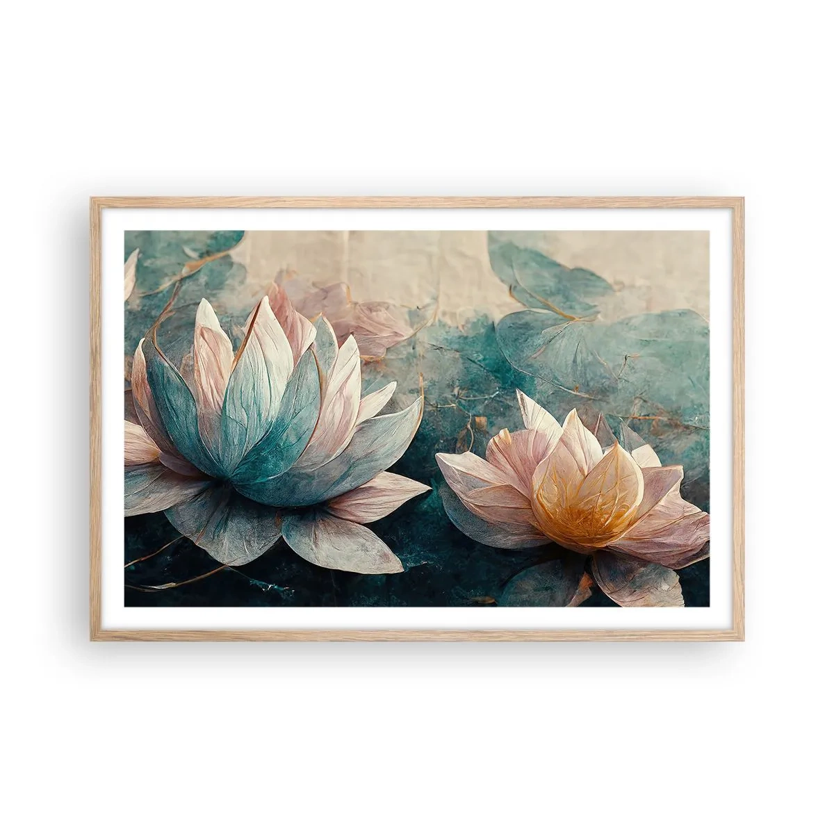 Plagát v ráme zo svetlého duba - Hviezdy a jazero - 91x61 cm