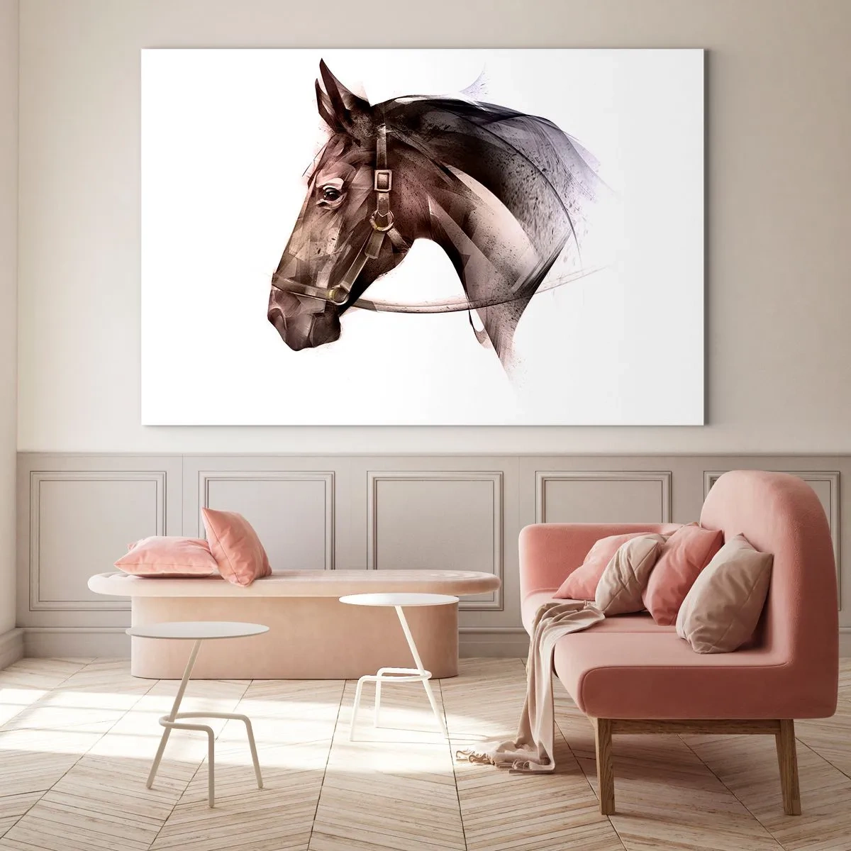 Obraz na skle - Portrét koňa v umeleckom štýle na bielom pozadí - 70x50cm - To je ale pôvab - Moderná nástenná dekorácia do obývacej izby a spálne ARTTOR