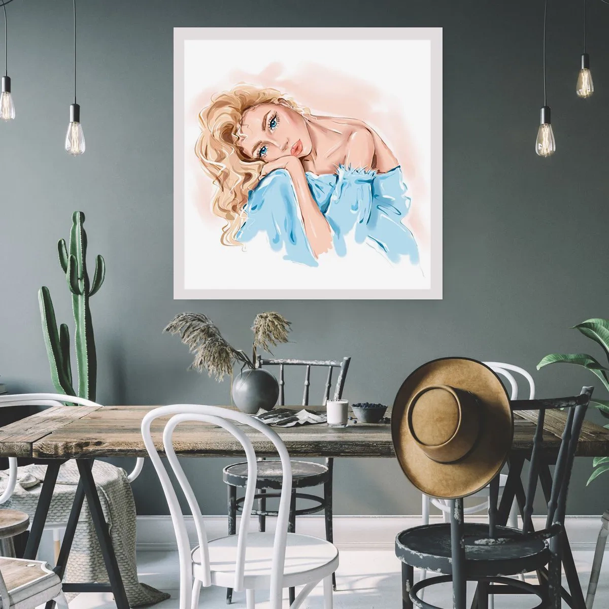 Plagát - Zasnená v modrej - 40x40 cm