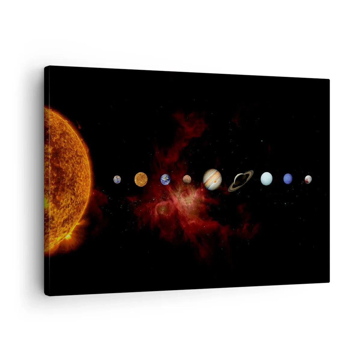Obraz na plátne - Slnečná sústava s planétami na pozadí vesmíru - 70x50cm - Naša štvrť - Moderná nástenná dekorácia do obývacej izby a spálne ARTTOR