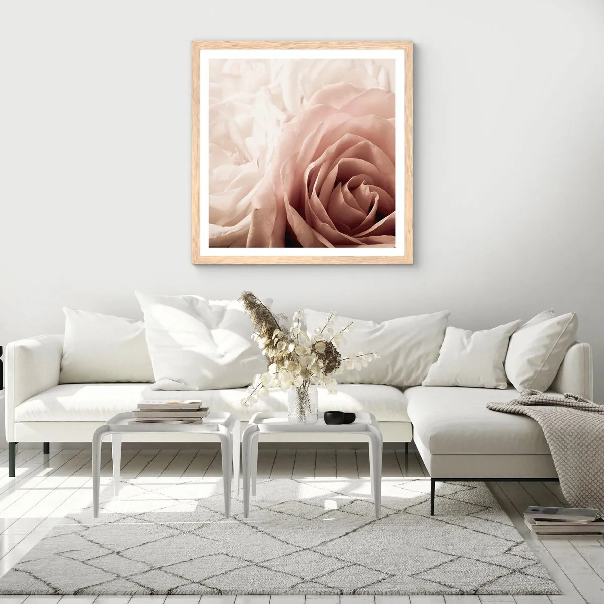 Plagát v ráme zo svetlého duba - V srdci ruže - 60x60 cm