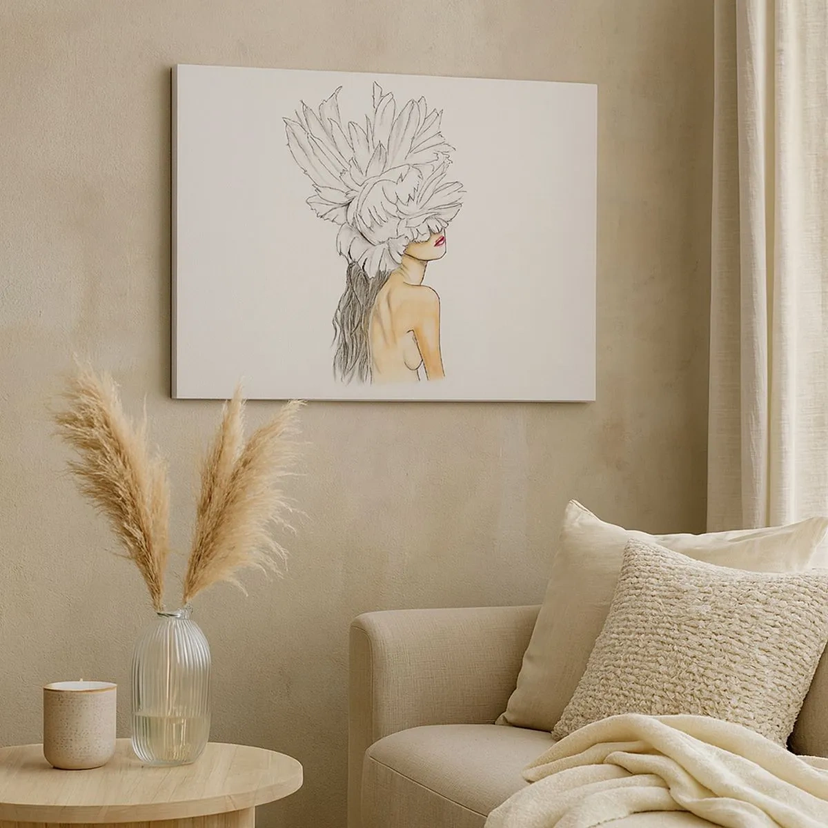 Obraz na plátne - Portrét ženy s perovou výzdobou v umeleckom štýle - 70x50cm - Vrchol krásy - Moderná nástenná dekorácia do obývacej izby a spálne ARTTOR