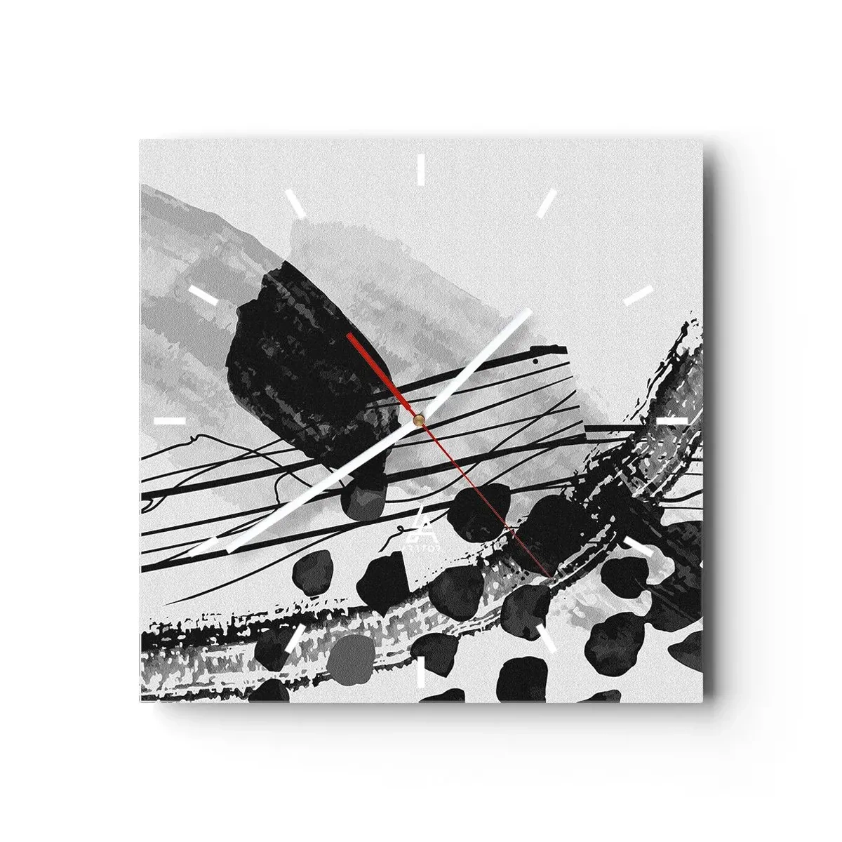 Nástenné hodiny - Čiernobiela organická abstrakcia - 30x30 cm