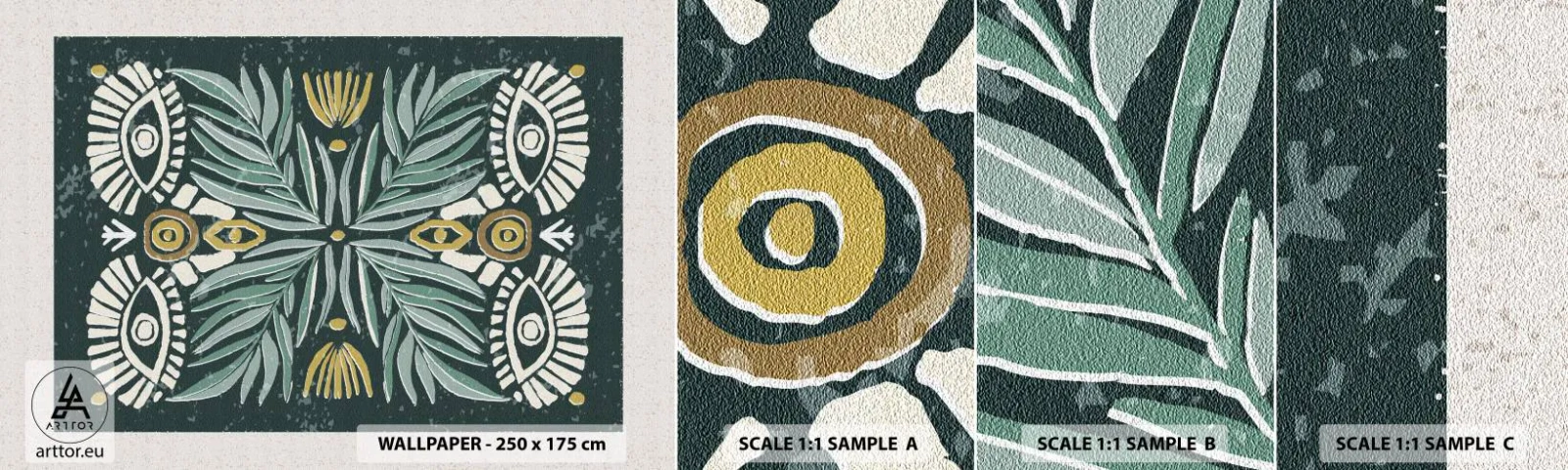 Vzorka samolepiacej fototapety Deluxe Sticker - Ako ľudová vystrihovačka - Boho, Vzor, Botanika - 100x30 cm